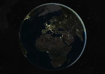 Globus zentriert auf Europa und Afrika, Satellitenbild in Echtfarben